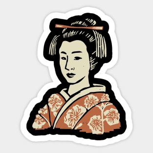 Japanese Geisha Linocut Print Sticker